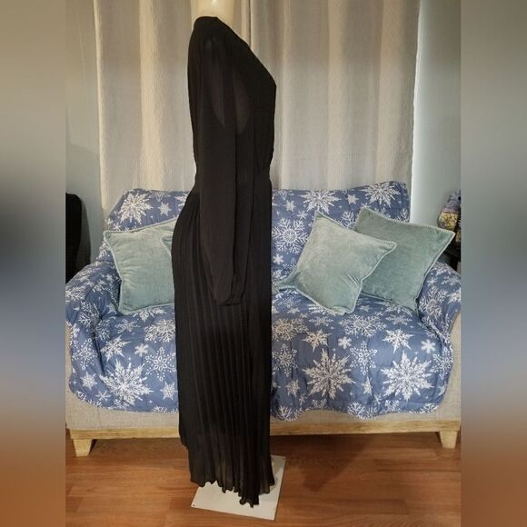 Paintcolors Women's Long Puff Sleeve Pleated Long Maxi Dress Cutout High Waist M - Picture 4 of 14